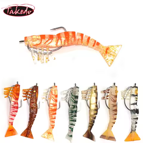 TAKEDO LV01 Best Sea Bass Lure Shrimp Bait 90mm 8g VMC Hooks Soft Fishing Shrimp Lure Soft Fishing L