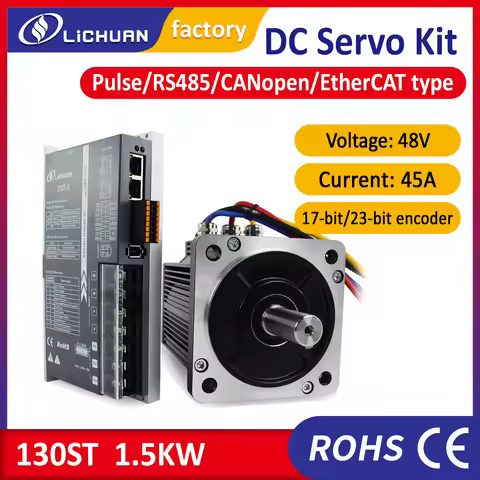 New DC 48v servo motor Frame130 1.5KW 6Nm 2500rpm with servo driver 45A pulse/MODBUS RS485/CANopen/E