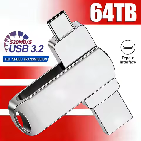 16TB USB 3.2 Flash Drive 520MB/s High Speed 2in1 TypeC OTG Pen Drive Waterproof Large Storage for Ph