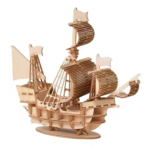 1PC 3D Sailboat Wooden Puzzle Assembly Model Puzzle DIY Wooden Crafts 3D Puzzle Gifts Desktop Decora