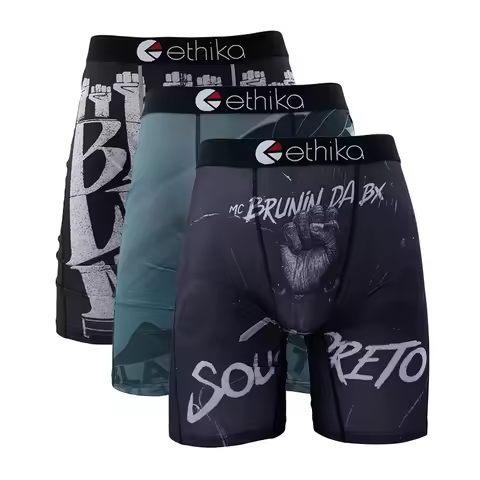 3Pcs ETHIKA Underwear Boxers Fashion Print Mens Underpants Breathable Men's Panties Lingeries Plus S