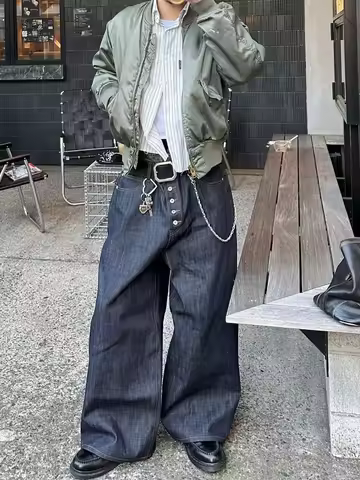 No Faith Studios Limited Edition Red Edged Denim Original Wrangler Knife Baggy 3D Cowboy Jeans Men's