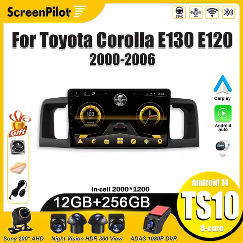 For Toyota Corolla E130 E120 2000 2001 2002 - 2006 Android 16 Multimedia Video Player Carplay Touch 