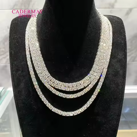 Round 3mm 4mm 5mm VVS Moissanite Tennis Chain Pass Diamond Tester Solid 925 Silver Tennis Chain Hiph