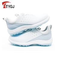 TTYGJ รองเท้ากอล์ฟของผู้หญิงมีกระดุมหมุนได้กันน้ำระบายอากาศได้ดีสำหรับกลางแจ้งมีหนามรองเท้าเล่นกอล์ฟสีขาว