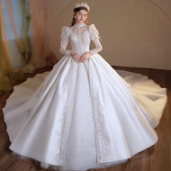 Modern gaun pernikahan pengantin grosir gaun pesta untuk pengantin kapel kereta renda kristal dekora