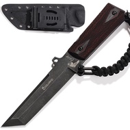 Cool Hand Beast Survival Hunting Knife with Sheath, Replaceable 1911 Wood Grips Handle, Black Stone 