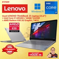 #1732 Used LENOVO THINKBOOK 15 Performance Laptop intel i7-1065G7 16GB 512GB SSD AMD RADEON 630 2G 1