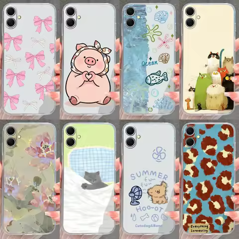 For Samsung Galaxy A05 A05S A06 A07 Case Pink Bowknot Piggy Clear Housing For Samsung A05S samsung a
