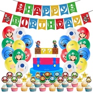 Super Mario theme decoration birthday pull flag mushroom cake card baby party supplies
