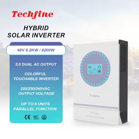 Techfine 6200w 6.2kw Solar Power Inverter High Frequency Pure Sine Wave Hybrid on Off Grid Inverter 