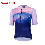 Santic Cycling Jersey Women Professional Slim Short Sleeve Bike Jersey Anti-slip Powerband Bicycle C