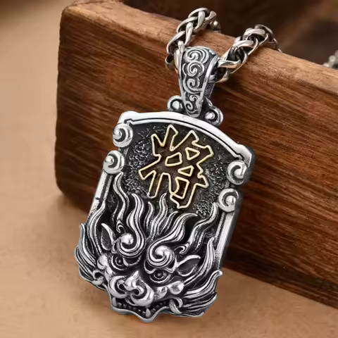 Domineering Lion Pendant Male Sweater Chain Ethnic Style Relief General's Command Necklace For Men J