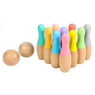 Kids Wooden Rainbow Bowling Ball Toy Children Mini Bowling Family Activity Toy Montessori Educationa