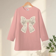 T-shirt Oversize 7 Sleeve/8 Women's T-shirt | Big Ribbon Picture | Cotton Material Baju Perempuan Ba
