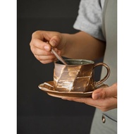 HF99 Set Cawan Kopi Jepun Tembikar Kasar dengan Piring - Kreatif, Retro, Hadiah, Minum Petang, Kedai