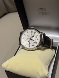 東方 Orient 經典 日月相 皮帶 白面 機械錶 手錶