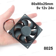 2pin dc 80mm 80X80X25MM Cooling Fan 8cm 5V/12V/24V DC Brushless Cooling Cooler Fan 8025 Sleeve oil B