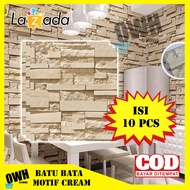 Promo // Wallpaper Dinding 3D Timbul Isi 10 Lembar Motif Batu Bata Putih Murah