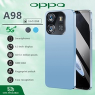 โทรศัพท์ OPPQ A98 5G โทรศัพท์ราคาถูกๆ สมาร์ทโฟนใหม่เอี่ยม 6.3 นิ้ว Dual Sim（RAM16GB+ROM512GB）smartphone กล้อง HD โทรศัพท์มือถือ เล่นเกม รองรับภาษาไทย ใช้แอปธนาคารได้ มือถือทำงานได้เร็ว ปลดล็อคการจดจำใบหน้า