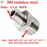 SK G1/4" BSP Male to M10/M12–M20, 1/8"–1" BSP/NPT Male Hex Nipple Coupling – 304 Stainless Steel Pip