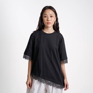 Asymmetrical Lace Oversized Top Black - Marie - Asymmetrical Oversize Top with Black Lace Variation
