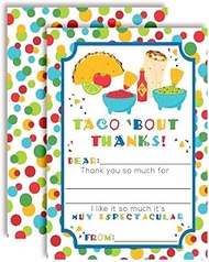 Taco Bout a Party Mexican Fiesta Thank You Notes for Kids, Ten 4" x 5.5" Fill In The Blank Cards wit