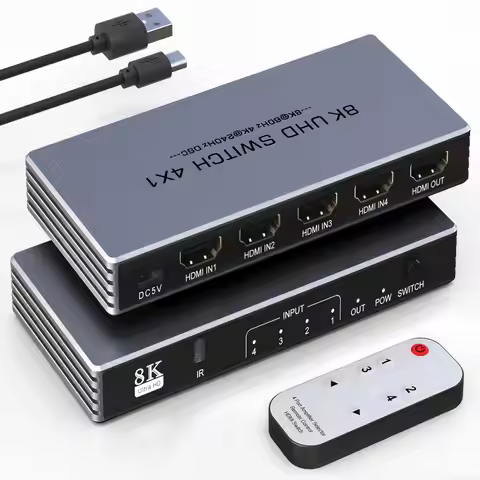 Hdmi Switch 4/5 in 1 Out,8K@60Hz 4K@240Hz/144Hz/120Hz HDMI Splitter with Remote Support 3D/HDR/HDCP2