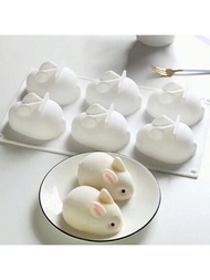 6入組兔子造型矽膠模具,適用於布丁、巧克力、慕斯、蛋糕、果凍、烘焙