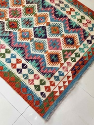 "Authentic Turkish Kilim: 100% Wool Hand-Knotted Geometric Design – Elevate Your Space with Timeless