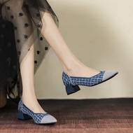 [Ready Stock Size 34-43 Can Be Customized] Thick Heel High Heels Pointed Toe Shallow Mouth Women's S