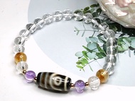 Tibetan Dzi Beads Two Eyed Dzi Beads with Clear Quartz Amethyst Citrine Bracelet 19.6x9.8mm