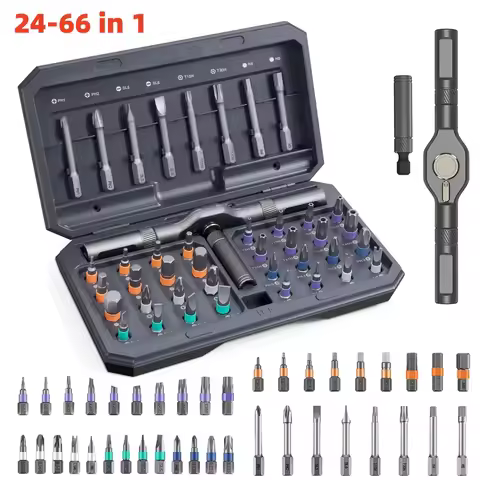 24-66 in 1 Magnetic Screwdriver Set DIY Ratchet Screwdriver Set Multi Bit Drive Set with Detachable 