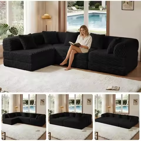 Oversized 144" ular Sectional Soa, Cloud Couch Sectional with 25" Deep Seat Convertible Soa Bed, L S