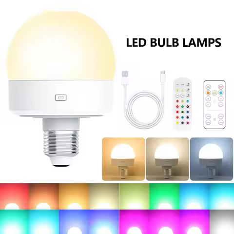 DC 5V E26 LED Bulb Lamps USB Rechargeable 2in1 CCT RGBCCT LED Night Light Magnetic Detachable Remote