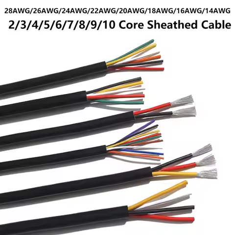 Sheathed Cable 10 9 8 7 6 5 4 3 2 Core Wire MultiCore 28 26 24 22 20 16 14 18AWG Electrical Wire For