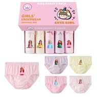 [5 Pieces/Box] Girls Pure Cotton Briefs Cartoon Girls Cute Little Princess Breathable Briefs Baby Gi