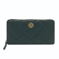 【TORY BURCH】羊皮皮革菱格紋質感拉鍊長夾-黑
