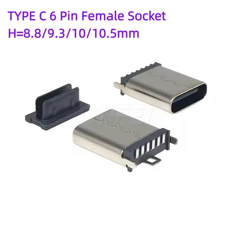 10pcs TYPE C 6 Pin Female Socket Connector SMT Vertical 180° Charging Port Plug Socket Power USB 6P 