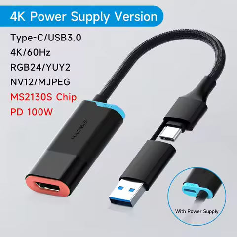 4K@60Hz Video Capture Card for Switch 2,HDMI to USB A/USB C Capture Cable 1080P@240fps RGB24 NV12 YU