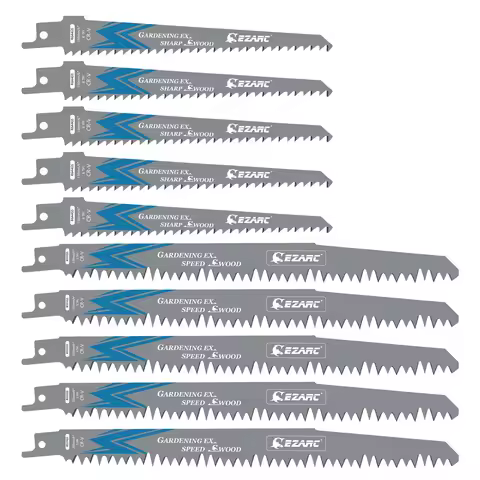 EZARC 10PCS Wood Pruning Reciprocating Saw Blades, 5pcs 6inch(150mm) + 5pcs 9inch(225mm) 5TPI CRV Re