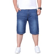 Summer lightweight loose straight-leg jeans for men, plus-size shorts, extra-large five-point pants,