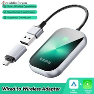 Wishlistforyou 2 in 1 Car Android Auto Wireless Carplay Wired To Wireless Adapter Smart Carplay Plug