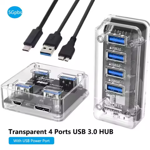 Transparent USB-A Hub USB C HUB 3 0 Splitter USB Data Transmission Charging For Mobile Phone PC Lapt