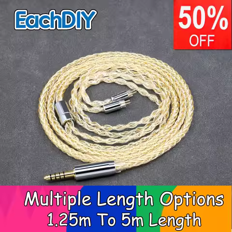 7n Pure Silver 24k Gold 8 Core 99% Plated Earphone Cable For 2pin BA 0.78mm W4r UM3X UM3RC JH13 High