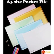 A3 Size Pocket File Semi Transparent Button File Drawing File Stationery School Office Plastic File