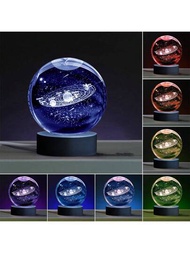 3D水晶球夜燈具有16種顏色的塑料LED底座升級6cm / 2.36英寸燈，適用於男孩和女孩兒童的生日、聖誕天文空間禮物