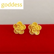 916 gold chain original malaysia Gold flower pendant necklace with earrings for women choker set ind