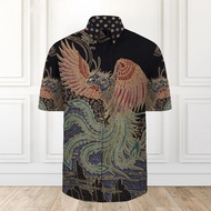 Men's Short Sleeve Batik Indonesia Phoenix Pattern Cultural Ethnic Casual Shirt