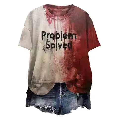 I'm Fine Bloody T-shirt Problem Solved Halloween Merch Shirts Crewneck Short Sleeve Custom DIY Tee W